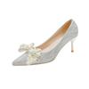 2025 Spring Crystal Pearl Bow-knot Women Pumps 6cm 8cm High Heels Fashion Bling Summer Stiletto Party Wedding Prom Shoes WSH4857