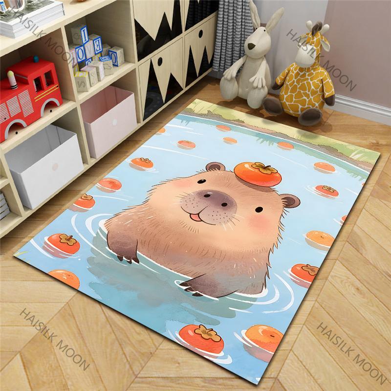 

1 шт. Милый мультяшный ковер с капибарой для гостиной, спальни, дивана, домашнего декора, противоскользящий коврик для пола, коврики для детской игровой зоны 40x60cm (16x24in)