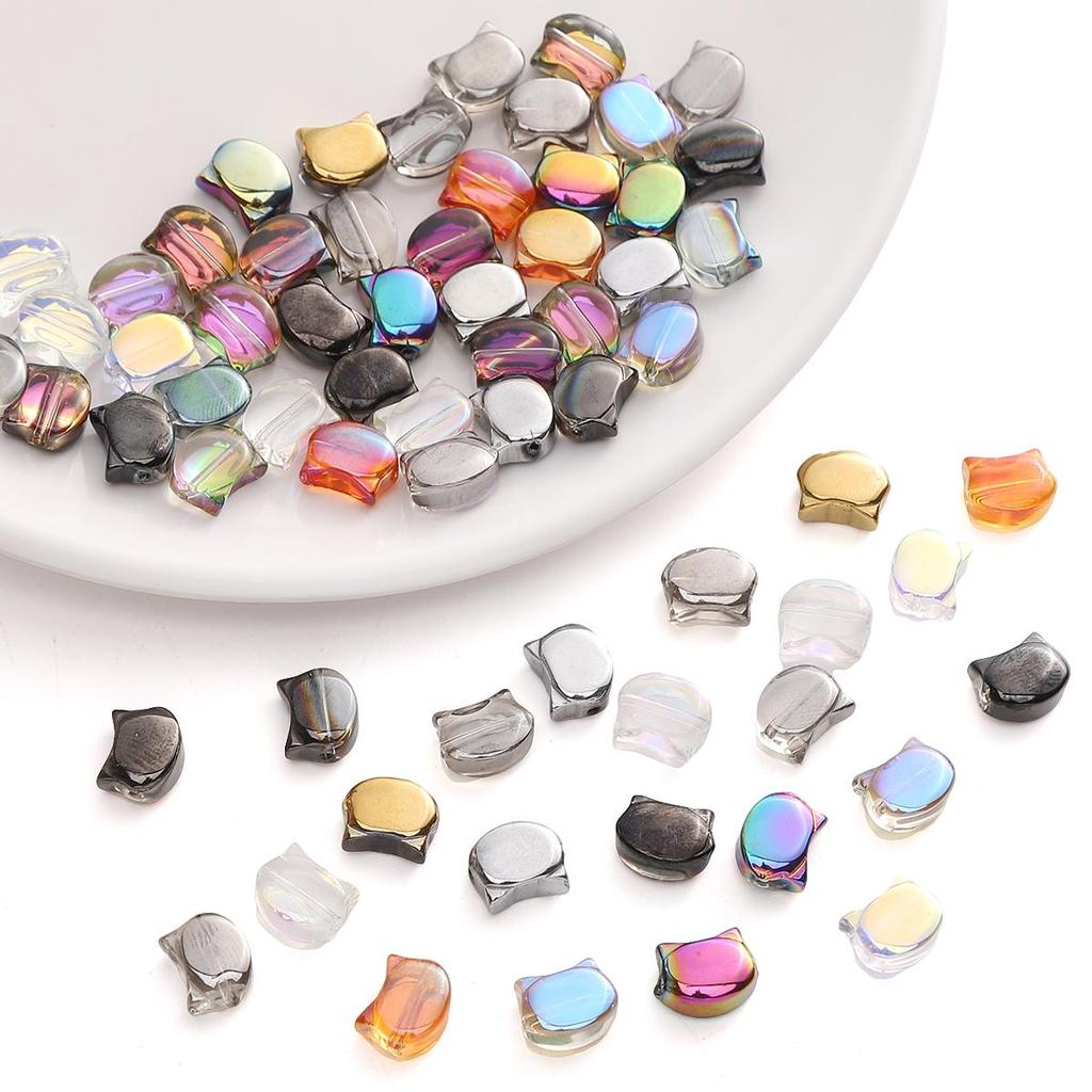 10Pcs Special Shiny Colors Crystal Glass Cute Cat Head Shape Charm Beads for Necklace Bracelet Earring DIY Jewelry Making