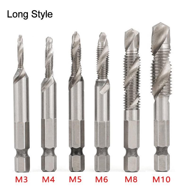 1/6Pcs Tap Drill Bit Set Hex Shank Titanium Plated HSS Screw Thread Bit Screw Machine Compound Tap M3 M4 M5 M6 M8 M10 Hand Tools