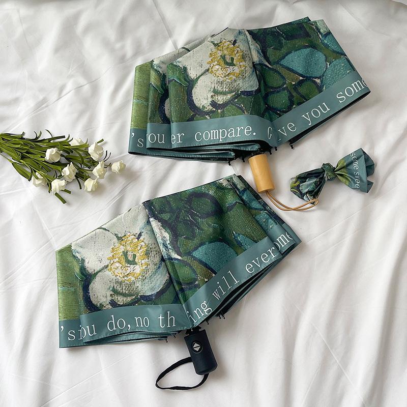 Female automatic small umbrella umbrella anti-oil painting parasol dual-purpose vinyl ultraviolet sun protection thickened retro