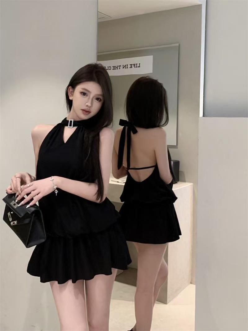 

Y2K Solid Halter Backless Summer Dress - Sexy, Elegant, Fresh, Slimming Short Dress for Women M