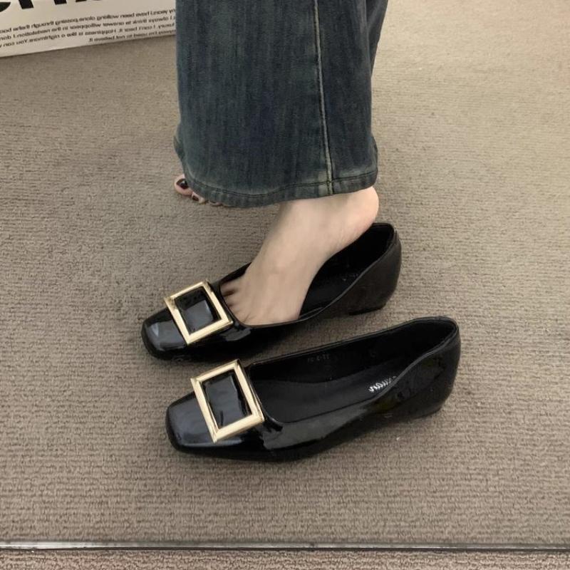 

New Fall Grey Square Head Thick Heel Women s Shoes Buckle Single Shoes Wedding Shoes Commuter Size Large Small Medium Low Heel 35 чёрный