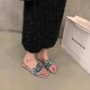 Fashion Women's Shoes 2024 High Quality Summer Solid Color Open Toe Women's Slippers Fashion Sequined Low Heel Women's Beach Slippers