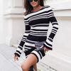 Women's Autumn Temperament Flared Sleeve Matching Color Striped Knitted Slim-fit Slim-waisted Dress