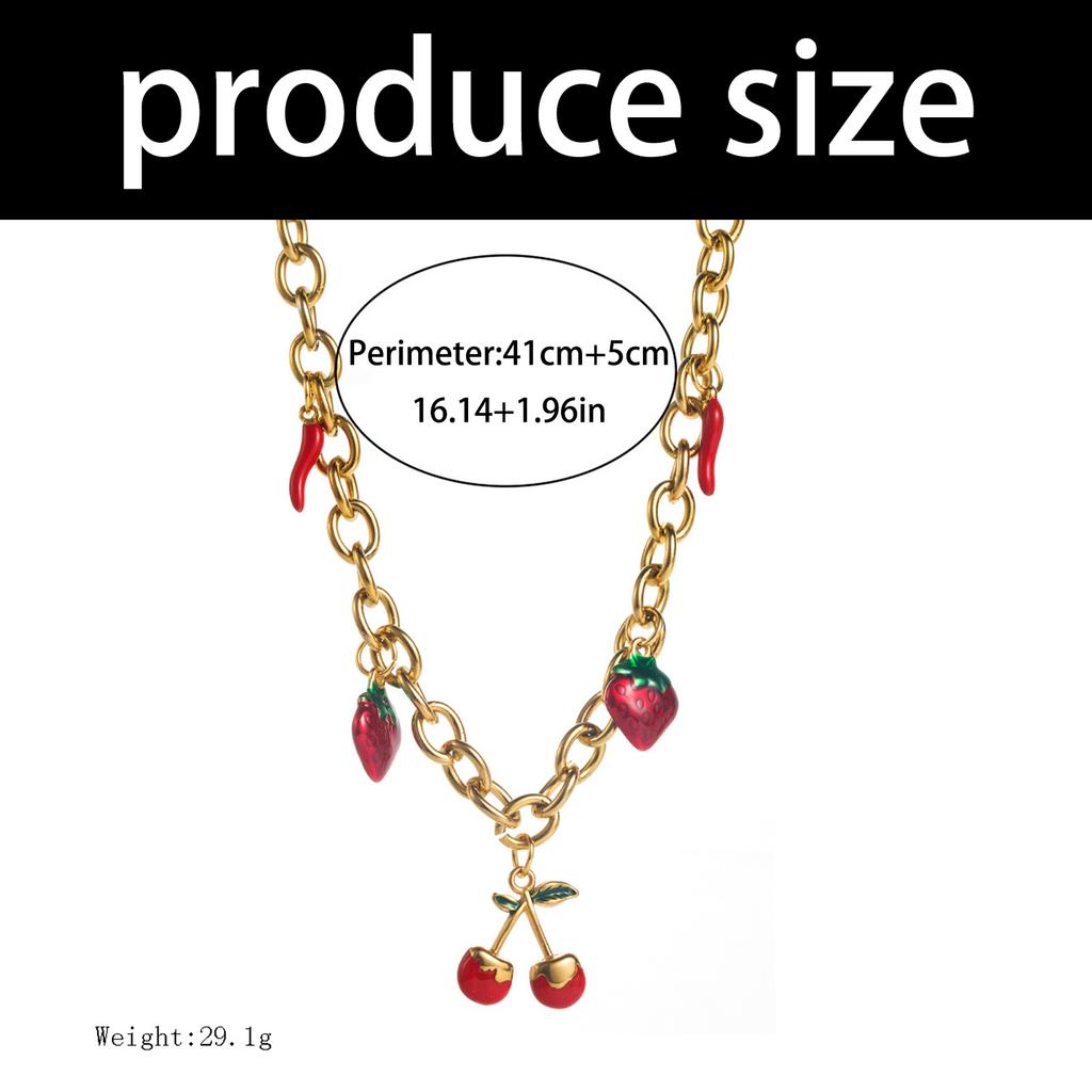 Stylish Titanium Steel Cherry Strawberry Pendant Necklace Adjustable Chain Lightweight Design Perfect For Daily Wear