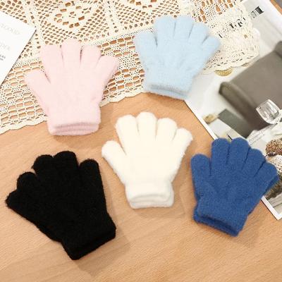 1 Paar warme, pelzige Handschuhe für junge Kinder, sportliche Einfachheit, einfarbig, geteilte Handschuhe für Kleinkinder, warme Outdoor-Handschuhe für Herbst und Winter