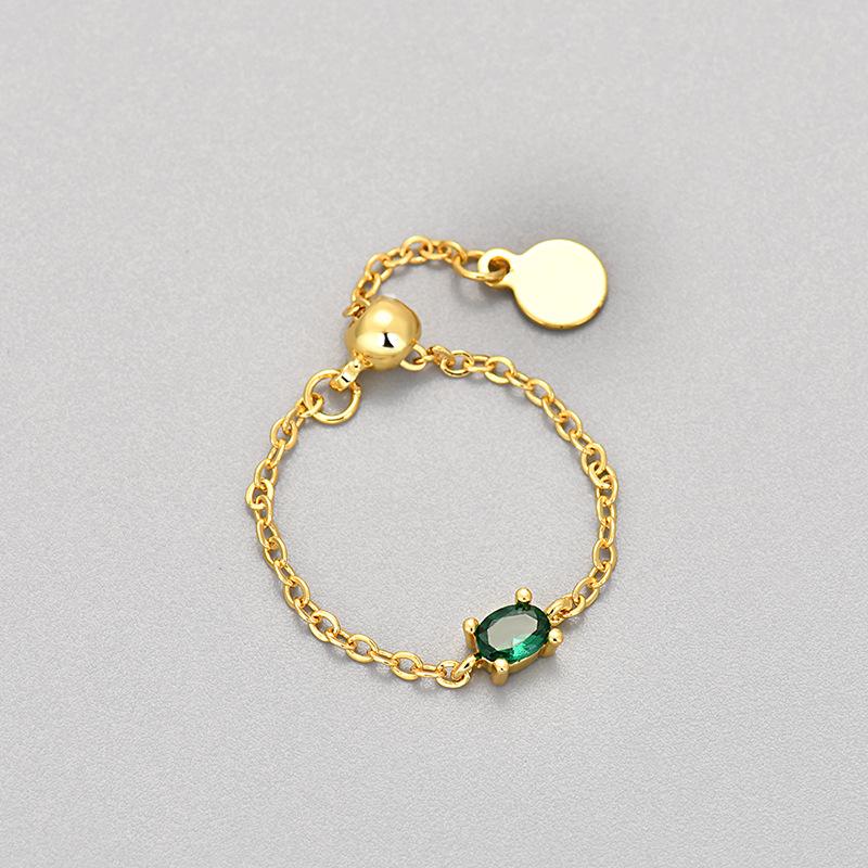 Light Luxury Vintage Colored Diamond Chain Sliding Ring Women Niche Design Statement Index Finger Jewelry Fashion