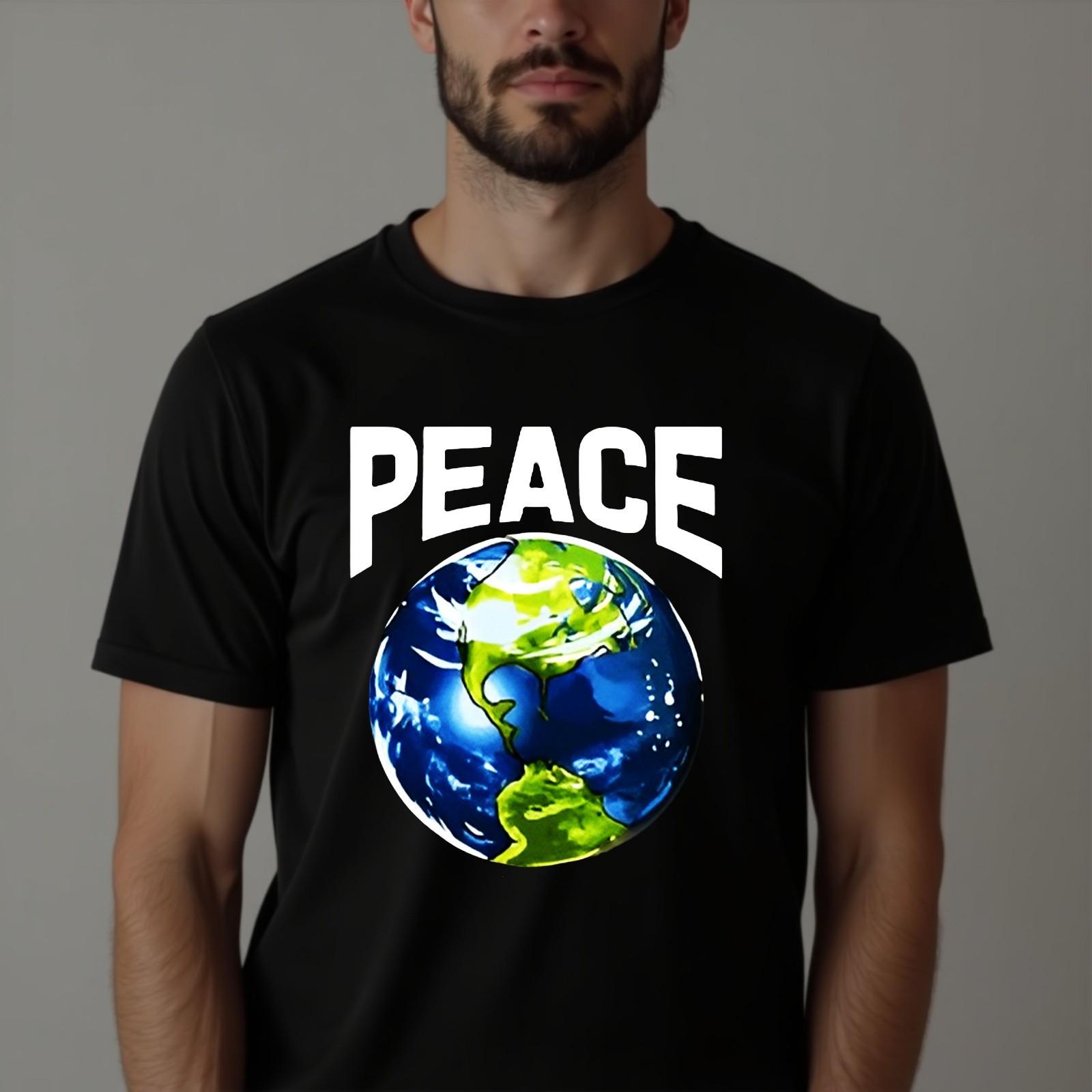 Peace Slogan T-shirt Green Planet Anti-war Peacefull World Top Unisex Tee XXXL