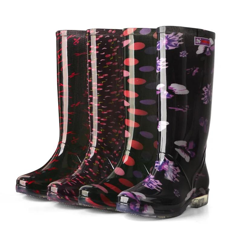 Fashion Water Shoes Women's Rain Boots Long Tube Ladies Fashion Rain Boots Waterproof Non-slip Medium and High Rubber Boots Work Boots