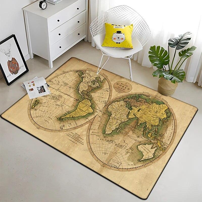 Retro navigace Mapa Vzor Dekorativní čtvercový koberec Moderní dům Obývací pokoj Podlaha Matná Ložnice Koberec Umění Plakát Podložka Vějíře Dárek