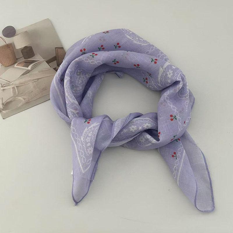 

Cherry Printed Headscarf Small Square Scarf Women s French Lazy Pure Desire Style Tied Scarf Silk Scarf Charming Bag Decoration фіолетовий