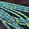 Smooth Polish Rainbow Flashy Rondell Ethiopian Opal Beads, Black Opal strand beads.