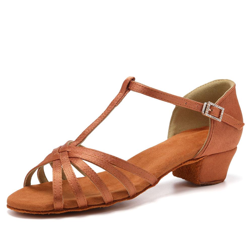 Peep Toe Kids Girls Ballroom Dance Shoes Latin Salsa Low Heel 3.5cm Soft Sole Indoor