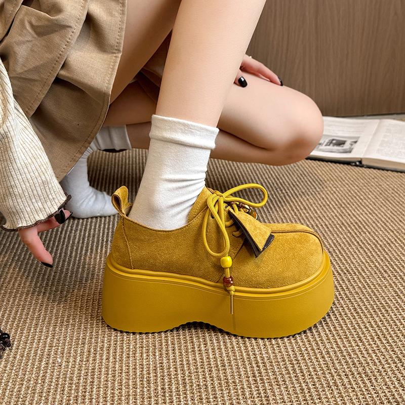 Fashion Lace-up Trifle Platform Single Shoes Women's 2025 New British Style Small Heightened Loafers