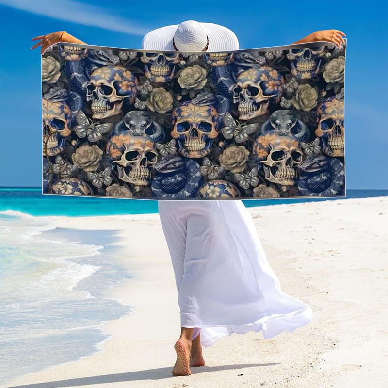 Skull Print Beach Towel, Large Soft Quick Dry Towel for Beach Camping Swimming