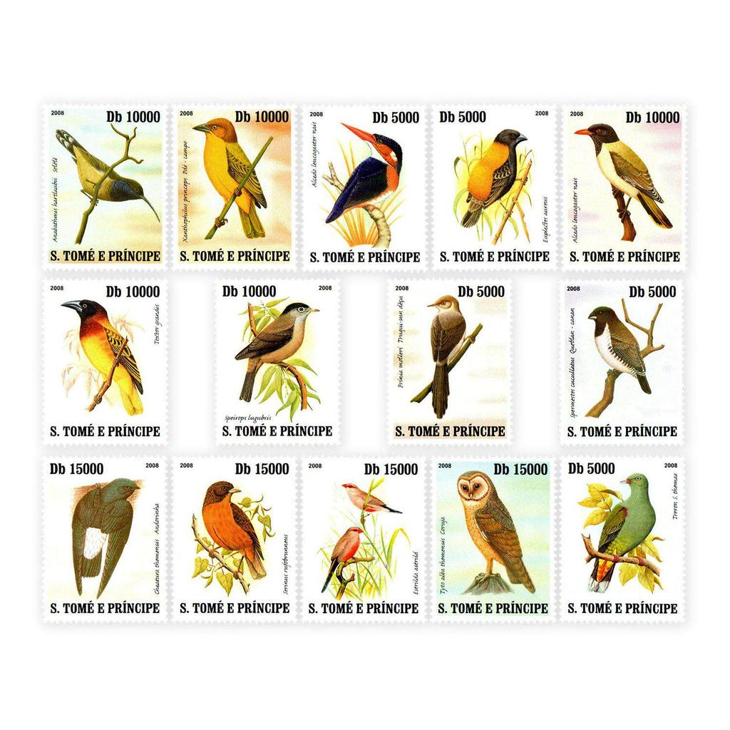 Sao Tome Post Y2007 Endangered Birds White-bellied Kingfisher 1 Set 14 New Collectible Postage Stamps Material For Scrapbooking