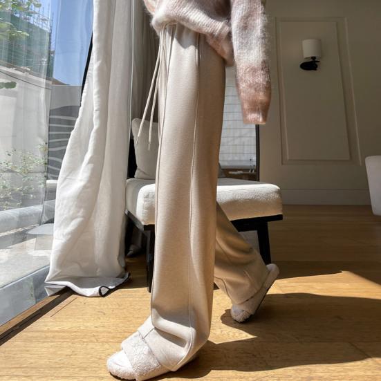 Dambyxor Raka Vida Ben Dragsko Elastisk Midja Lediga Byxor med Fickor Enfärgad