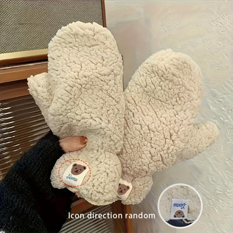 Winter Cashmere Knitted Bear Mittens - Cozy Fleece Lined Warm Gloves, Decorative Cute Animal Pattern