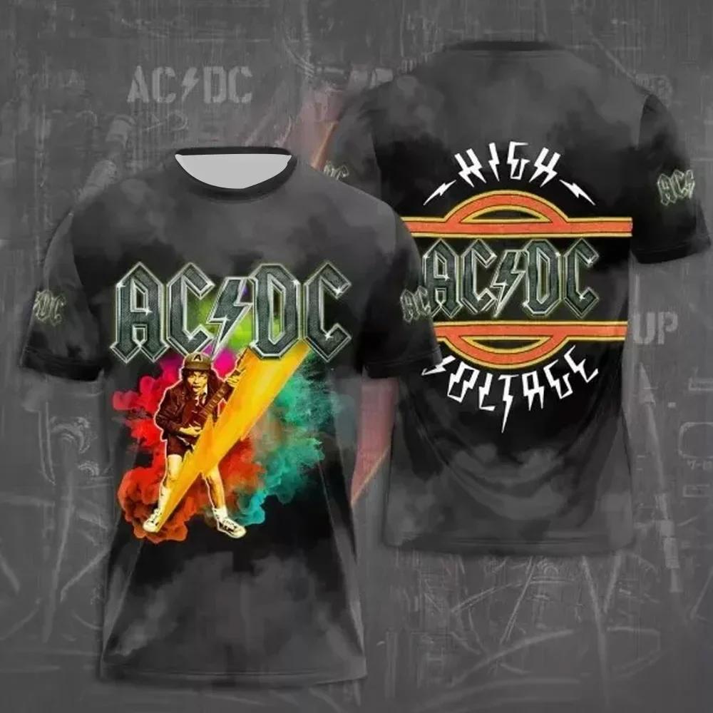 ETST 005 2025Zomer Herenkleding Rockband T-shirts AC-DC 3D Geprint Jongen Meisje Korte Mouw Tees Hip Hop Mode Ronde Hals Casual Tops M
