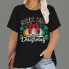 Women's Christmas T-shirt, cartoon Santa Claus print, short-sleeve, round-neck, casual party loose top