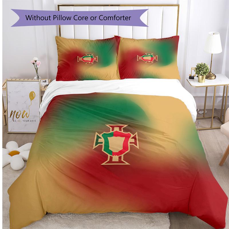 Set Biancheria da Letto Stampata Calcio Portogallo 3 Pezzi Set Copriletto Traspirante Accogliente come Regalo per la Casa Nuova o per le Feste