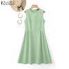 ZANZEA Women Casual Round Neck Summer Sleeveless Dress