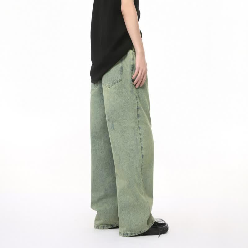 VOGUO RELAY Unisex Washed Wide-Leg Straight Jeans