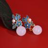Chinese Style Imitation Hetian Jade Earrings Women Vintage Enamel Round Bead Earrings Ancient Gold Craft