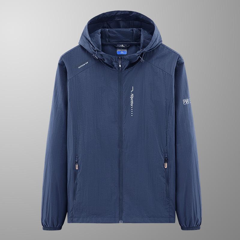 Men's Lightweight Hooded Windbreaker - Quick Dry Outdoor Jacket with Zipper Pockets for Hiking and Daily Wear