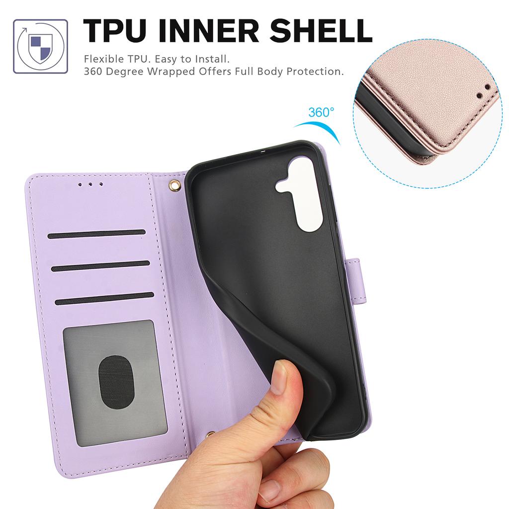 SY-003 For Samsung Galaxy S24 FE Case PU Leather Stand View Phone Wallet Cover with Hand Strap