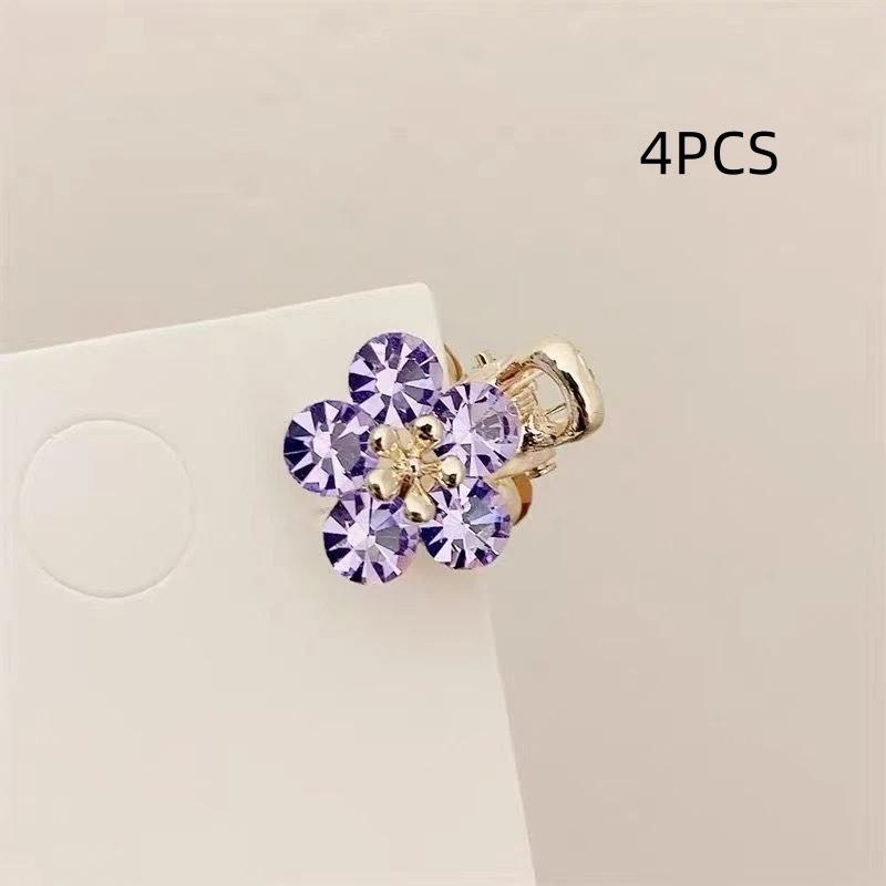 4Pcs Mini Rhinestones Flower Hair Claw Clips Non Slip Grip For Thick Hair Strong Hold Hair Jaw Clip Hair Accessories