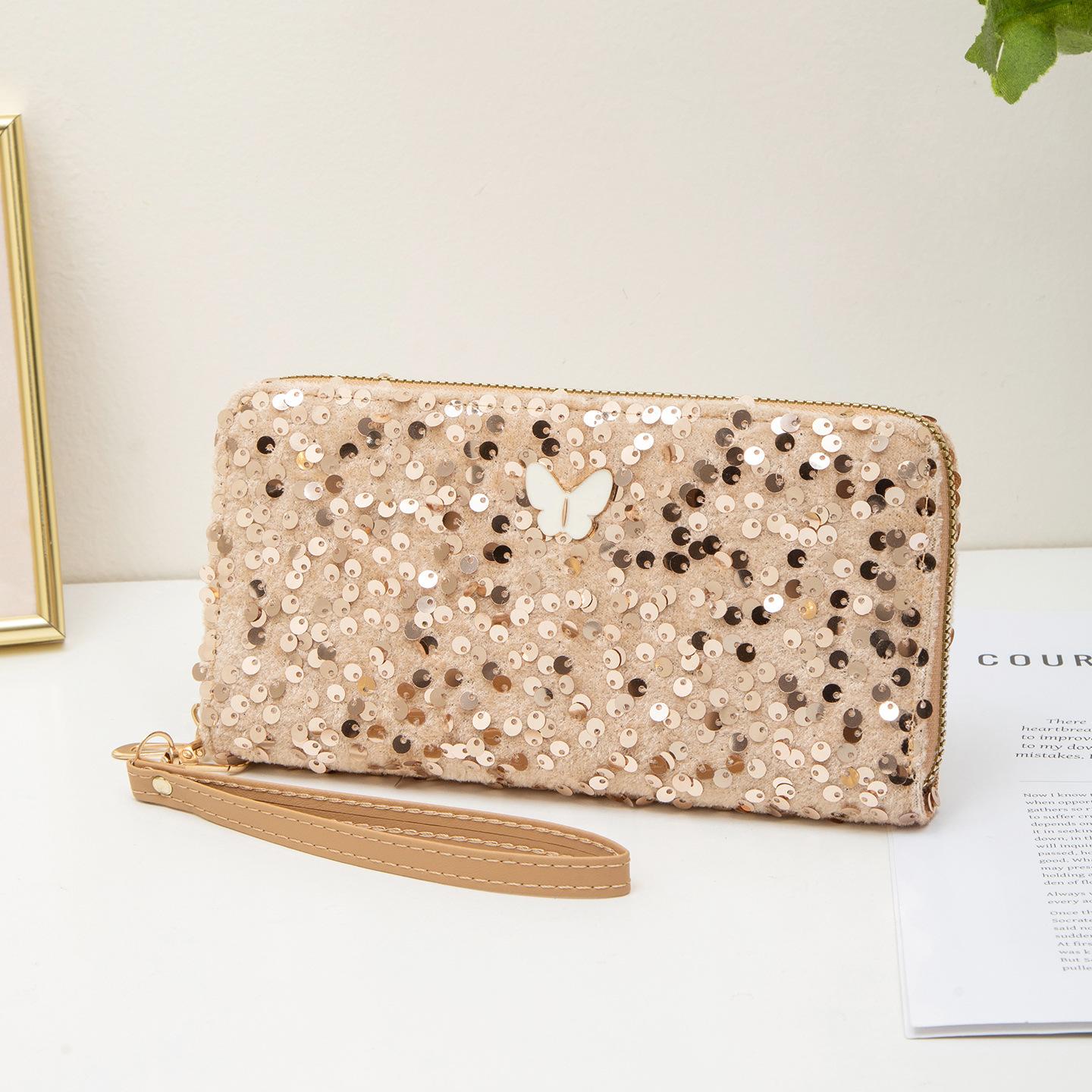 

Women s long sequin wallet stylish wallet high-end women s handbag Card ID Holders Cute butterfly Wallets Female Coin Purse