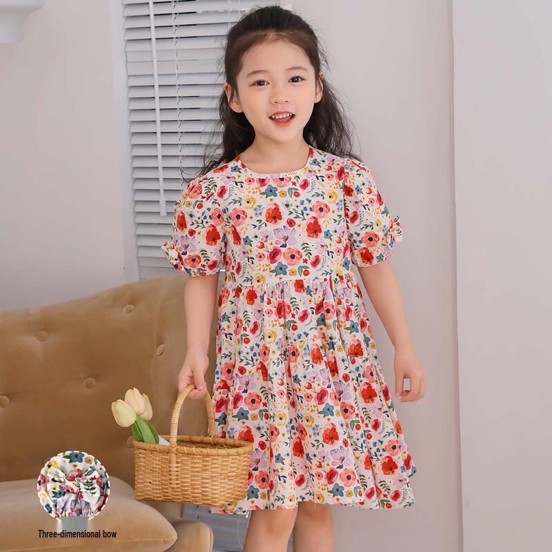 Tutu Xiaoxiang Girls' Red Floral Cotton Princess Dress