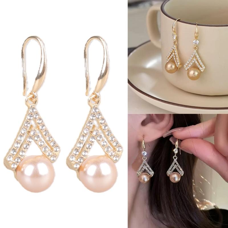 Orecchini Pendenti Geometrici con Accenti di Cristallo e Perle Finte Orecchini a Goccia Scintillanti Texture in Lega per l'Uso Quotidiano