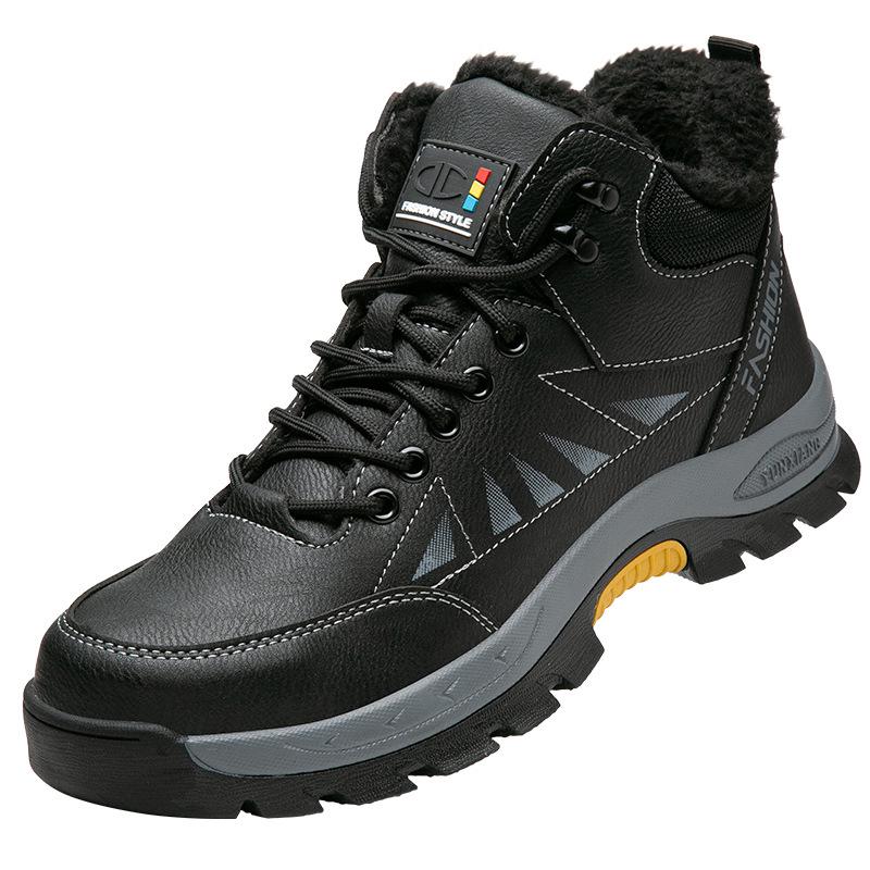 Men's High-Top Safety Shoes: Anti-Smash, Anti-Puncture, Warm Velvet Lining, Ideal for Long Standing, Autumn/Winter Ready.