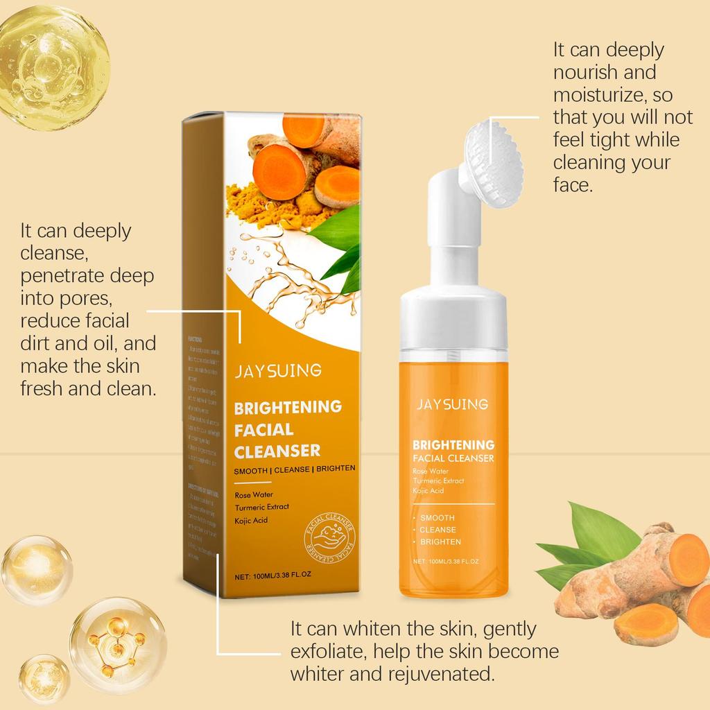 Jaysuing Turmeric Cleanser Comes with Silicone Brush Head, Gentle Cleansing and Oil Control Cleansing Skin Care Products for the Face 100ml