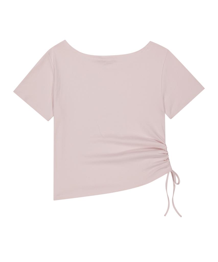 ILLIGO Ribbon String Off-Shoulder T-Shirt Pink