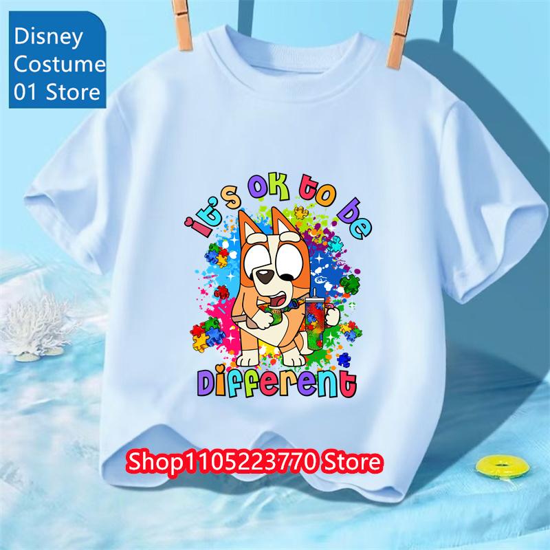 Koszulka Dziecięca z Motywem Bluey Chłopcy Dziewczynki Jesień Zima Kreskówkowy Graficzny Krótki Rękaw Codzienne Ubranie Góra