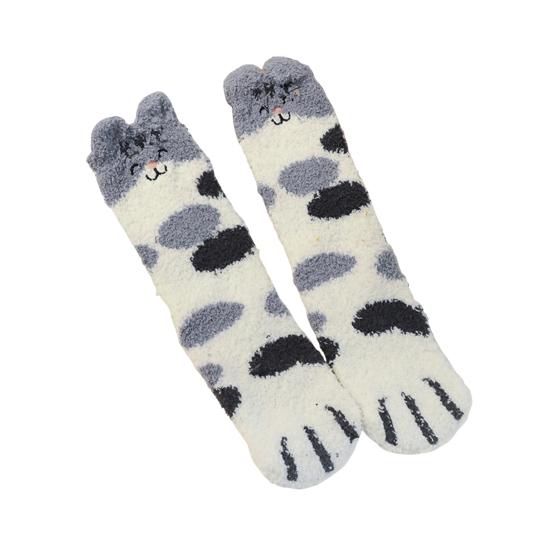 Fuzzy Sleep Socks Warm Cute Cat Plush Socks Stretchy Breathable Winter Indoor Socks