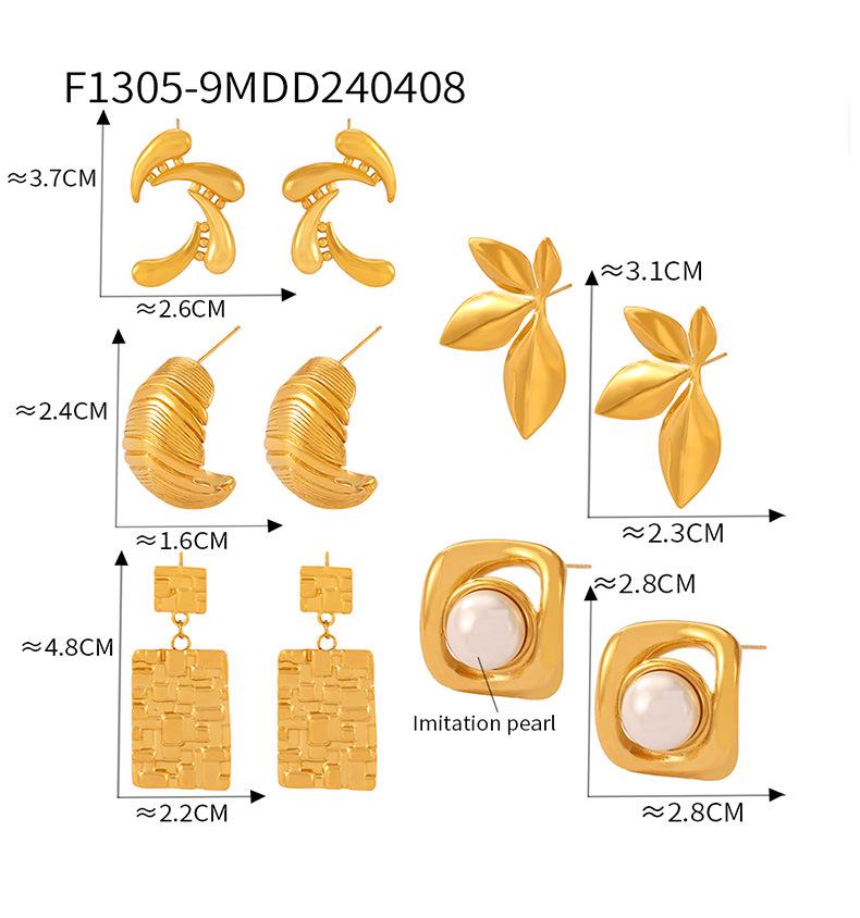 Ensemble de Boucles d'Oreilles Géométriques en Acier Titane Plaqué Or 18 carats avec Imitation Perle
