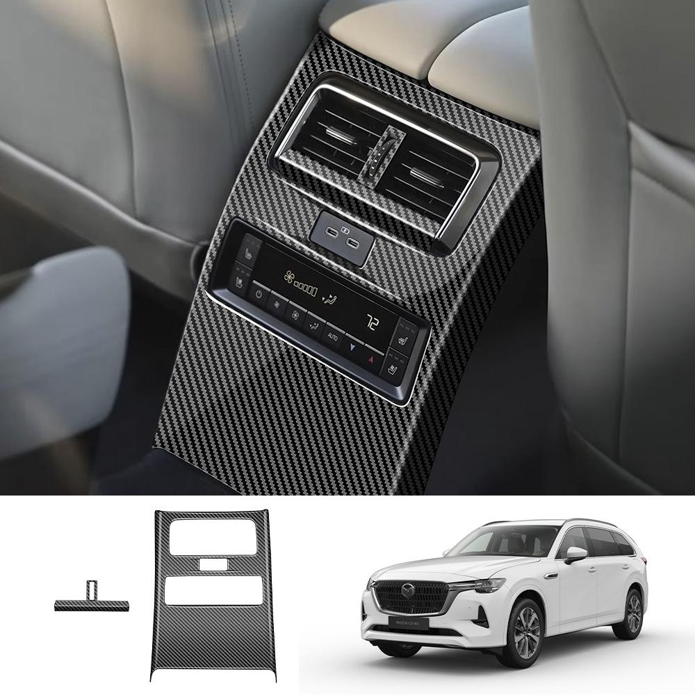 Car Decoration Rear Seat Air Conditioning Cover For Mazda CX80 CX-80 cx80 2024 2025 Carbon Fiber Glossy Black Styling