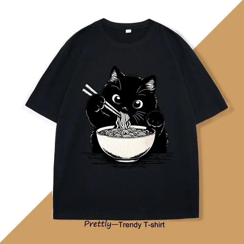 Noodle Cat tShirt pure cotton Ramen Cat Mom Tee trendy summer Cat Lover tees tshirt funny graphic t shirts short sleeve tees