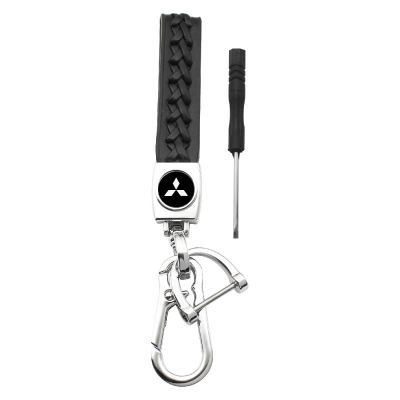 For Mitsubishi Lancer 9 10 Asx Outlander 3 Pajero L200 3D Metal+Leather Car KeyChain Key Ring Chain Auto Styling Accessories