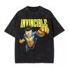 Summer Invincible Animation Mark Washed Vintage Tshirt Loose Fit Unisexs And Unisexs Trendy Printed Couple Short Sleeve Shirt