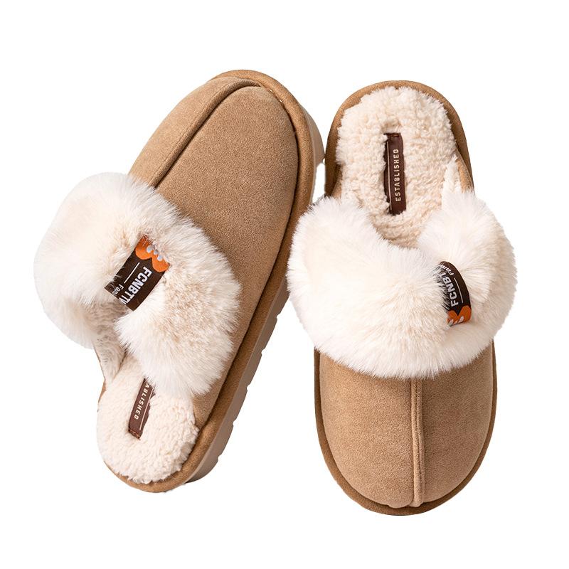 Plush cotton slippers winter home indoor non-slip cotton mop plush thick sole 2025 new thermal shoes