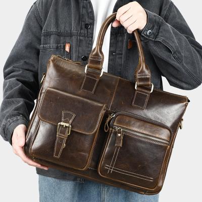 Carry Genuine Leather Computer Bag Premium Sense Men's Large Capacity Single Shoulder Top Layer Cowhide Business Briefcase