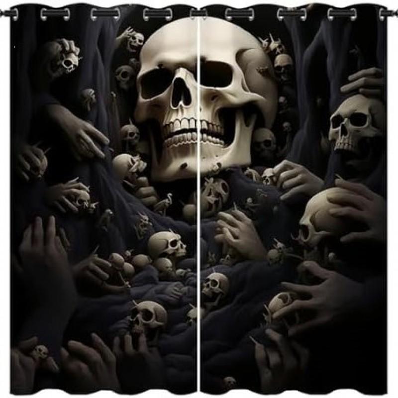 Halloween Decorative Blackout Curtains Living Room Bedroom Gothic Skull Ghost Theme Window Drapes