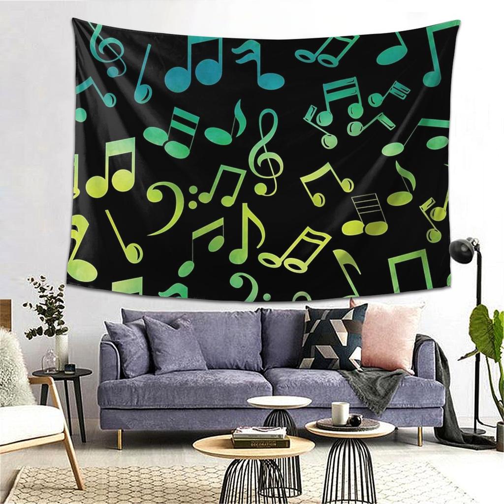 Yellow And Green Music Notes Tapestry Decor Art Aesthetic Tapestries for Living Room Bedroom Home Wall Cloth Wall Hanging