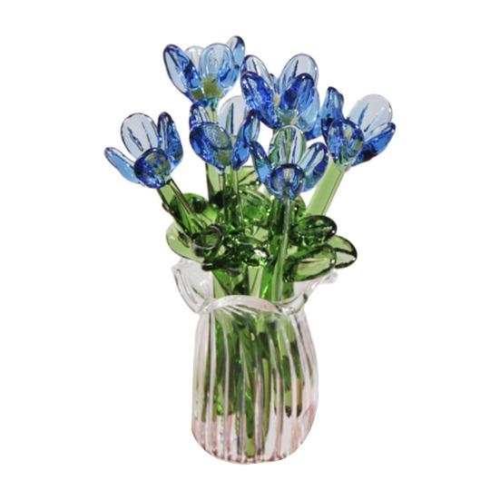 Glasblumenstrauß mit Vase Handgeblasene Mini-Blumendekoration Haus Wohnzimmer Handgefertigter Simulations-Blumenschmuck mit Stiel